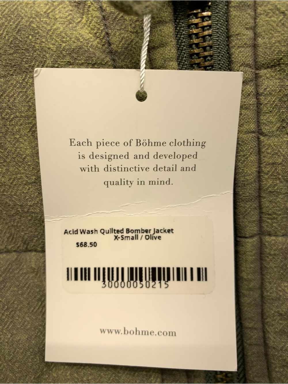 Bohme Acid Wash Quilted Bomber Jacket Women’s XS Olive Green - Picture 3 of 6
